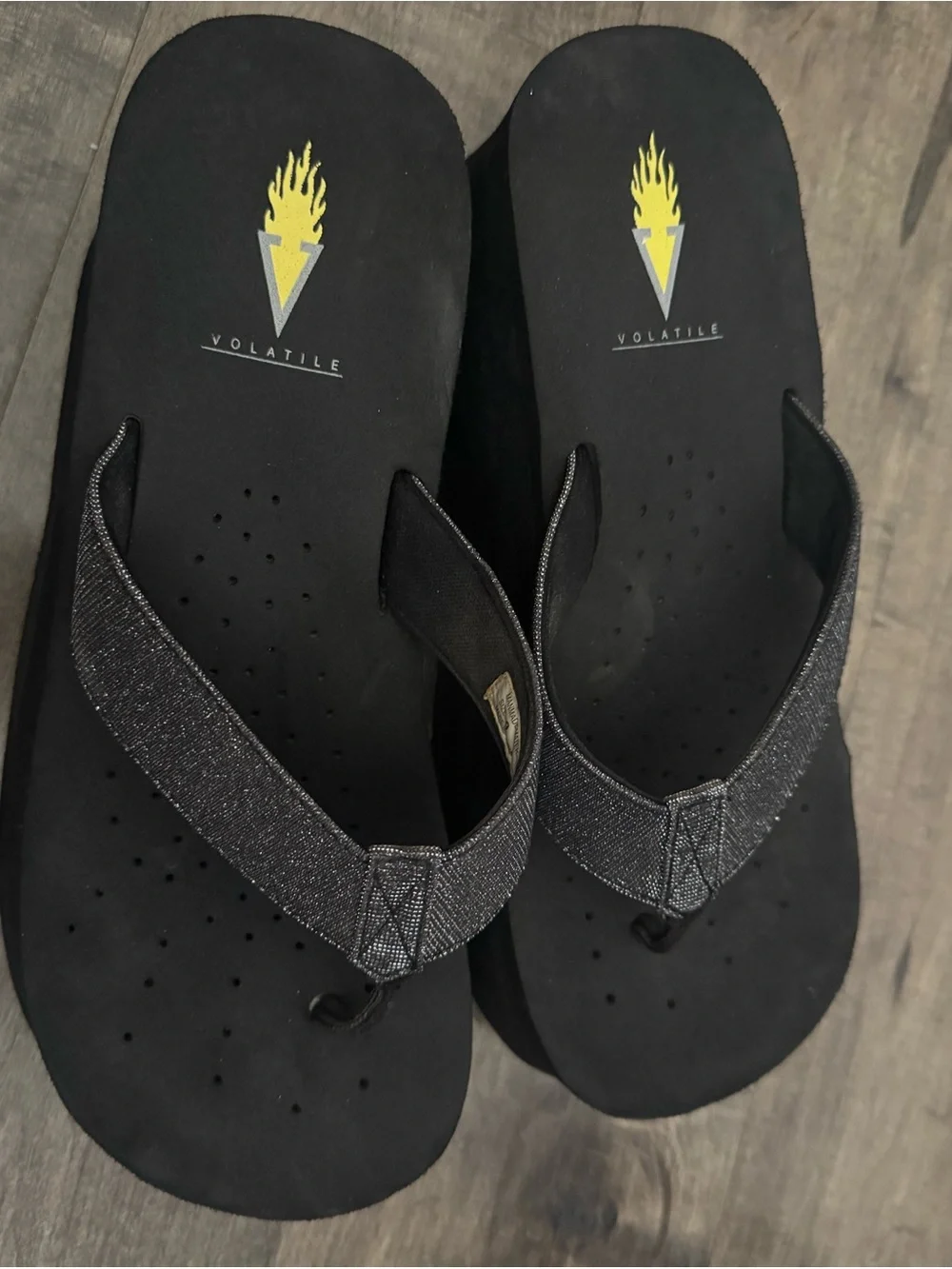 Volatile Black Glitter Platform Flip Flops